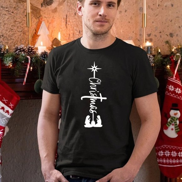 Nativity Scene Cross Christmas Shirt - Picture 1 of 4